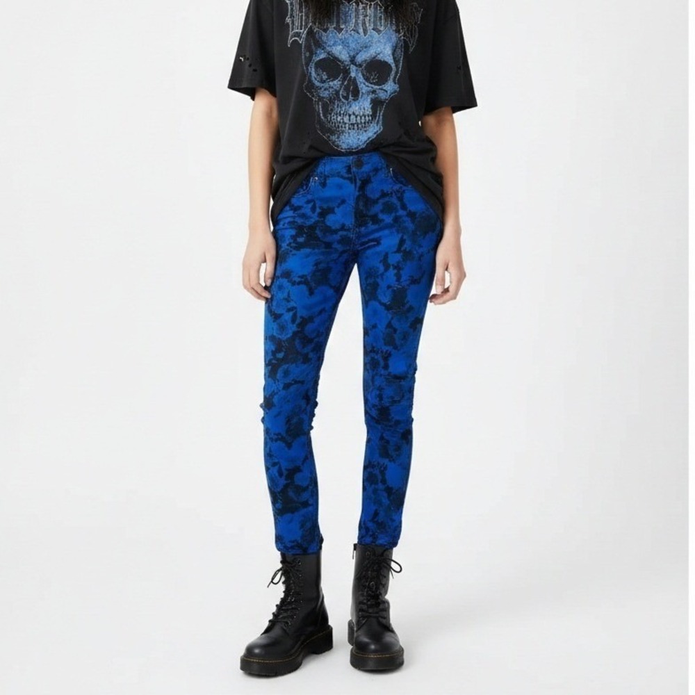 Dollhouse Y2K Grunge Floral Pants Blue Mid Rise Skinny Indie Sleaze Goth Size 13